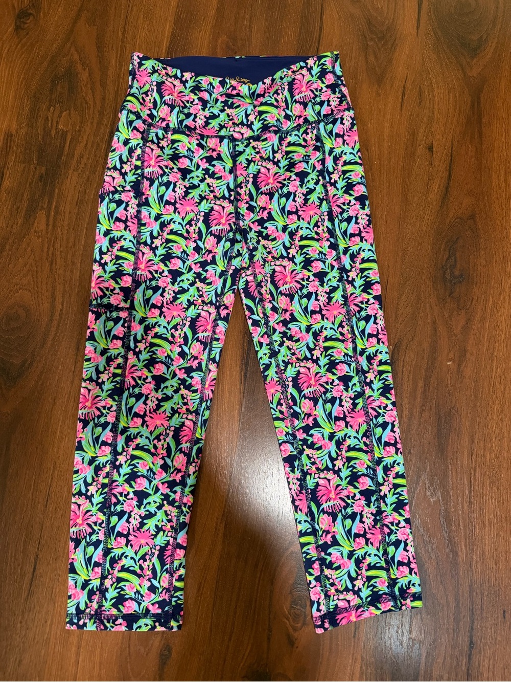 Lilly Pulitzer Weekender High Rise Leggings Low Tide Navy Garden Variety Sz S